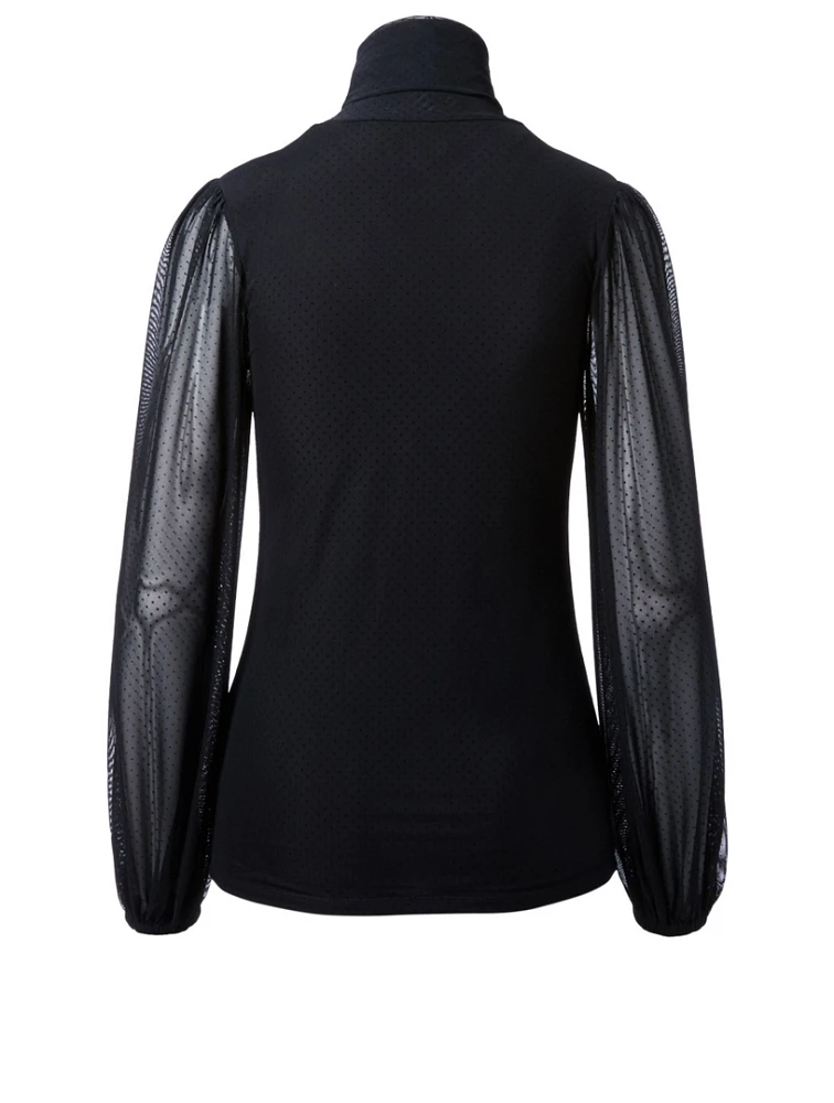 Addison Dot Mesh Turtleneck Top