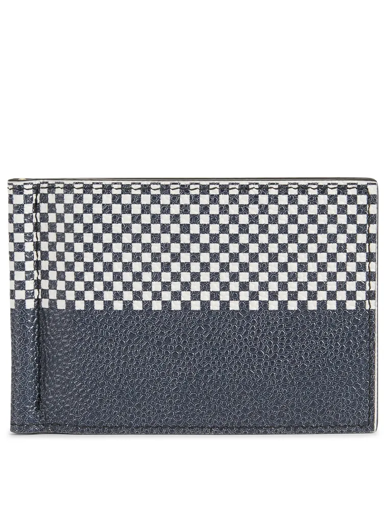 Leather Wallet With Money Clip In Plaid Print