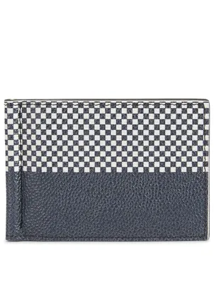 Leather Wallet With Money Clip In Plaid Print