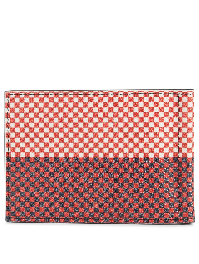 Leather Wallet With Money Clip In Plaid Print