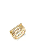 14K Gold Three Bar Ring With Diamonds