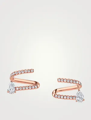 18K Rose Gold Coil Earrings With Diamonds