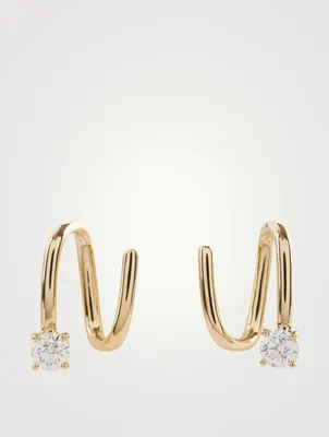 18K Gold Coil Earrings With Diamonds