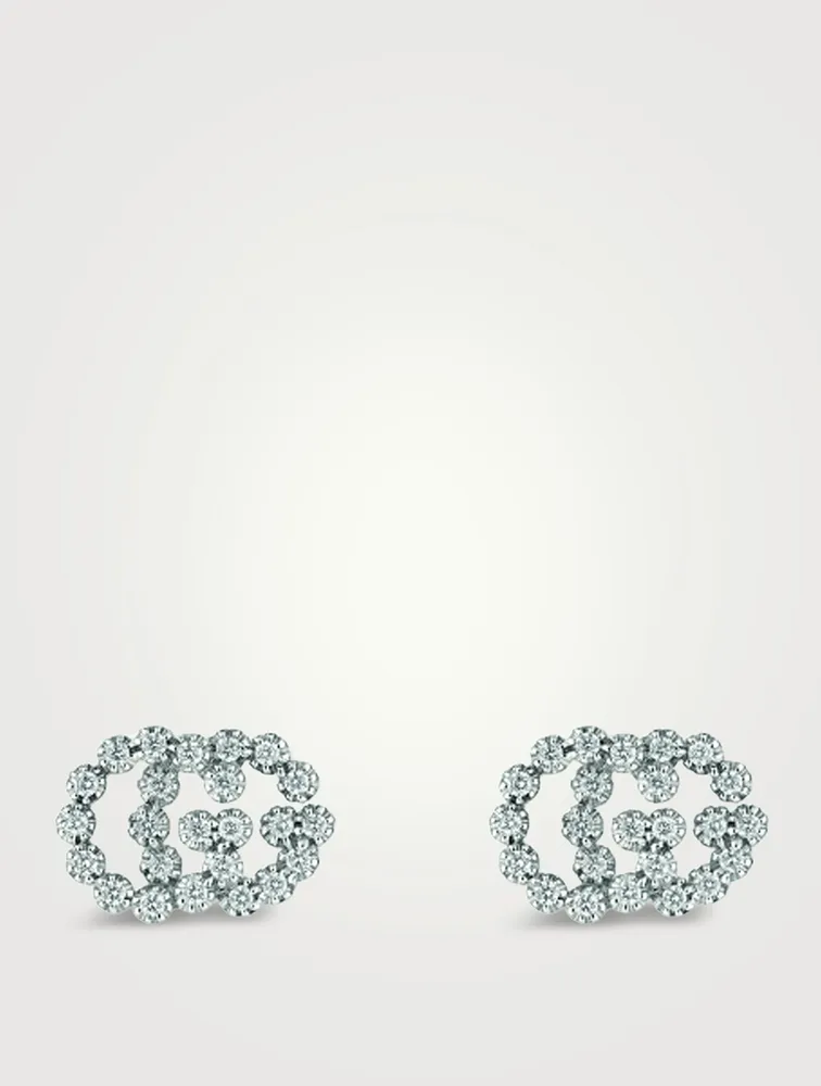 GG Running 18K White Gold Stud Earrings With Diamonds