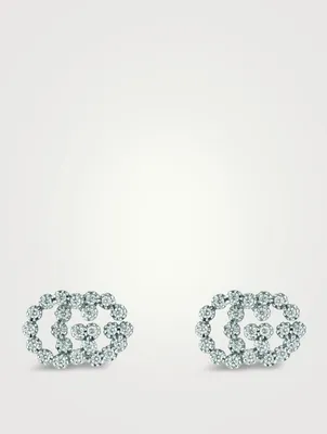 GG Running 18K White Gold Stud Earrings With Diamonds