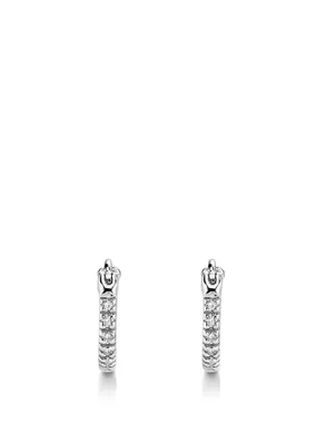Mini 14K White Gold Huggie Hoop Earrings With Diamonds