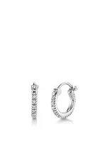 Mini 14K White Gold Huggie Hoop Earrings With Diamonds