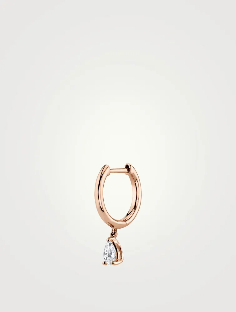 18K Rose Gold Huggie Hoop Earring With Pear Diamond