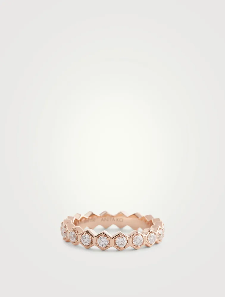 18K Rose Gold Six-Sided Ring With Diamonds