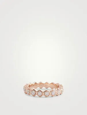 18K Rose Gold Six-Sided Ring With Diamonds