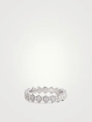 18K White Gold Six-Sided Ring With Diamonds