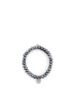 Labradorite Beaded Bracelet With 14K White Gold Diamond Paw Charm