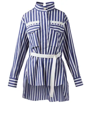 Belted Button-Up Shirt Stripe