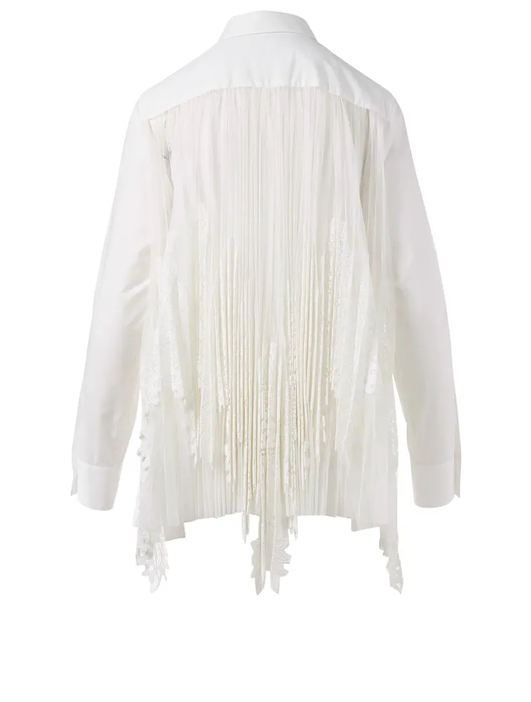 Button-Up Shirt With Pleated Lace Tulle Back
