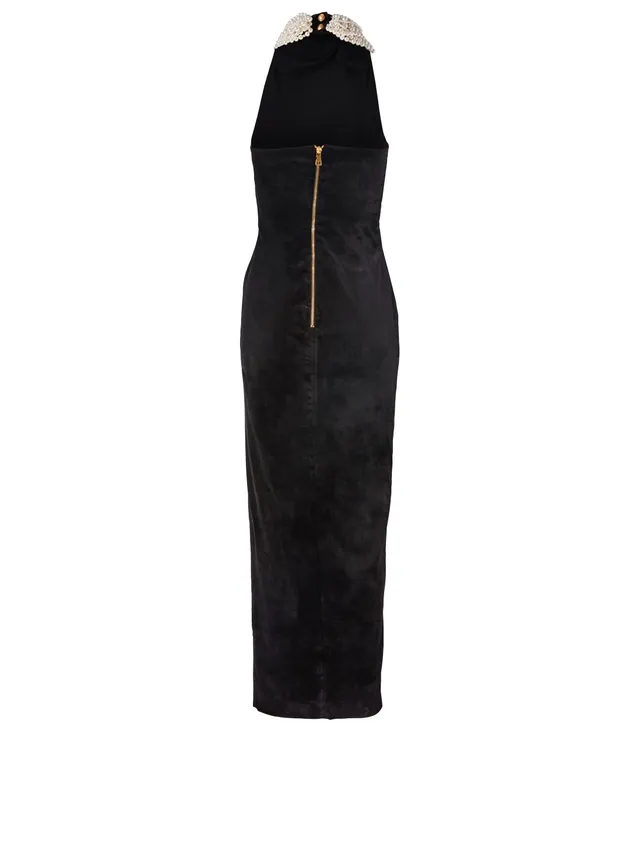 Pearl-embellished velvet gown in black - Balmain