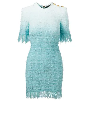 Tie-Dye Tweed Dress With Fringe