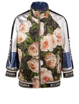 Metallic Leather Floral Bomber Jacket