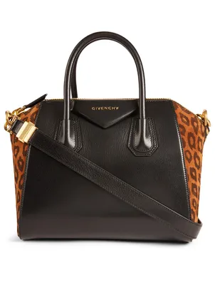 Small Antigona Leather And Suede Bag With Leopard Print