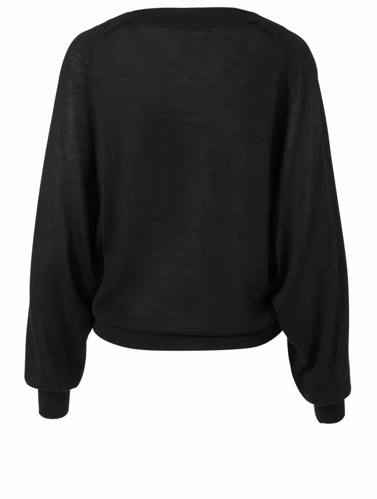 Wool V-Neck Sweater With Lace Insert
