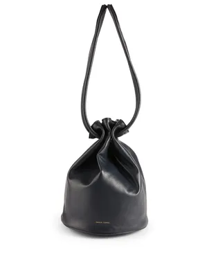 Leather Drawstring Pouch Bucket Bag