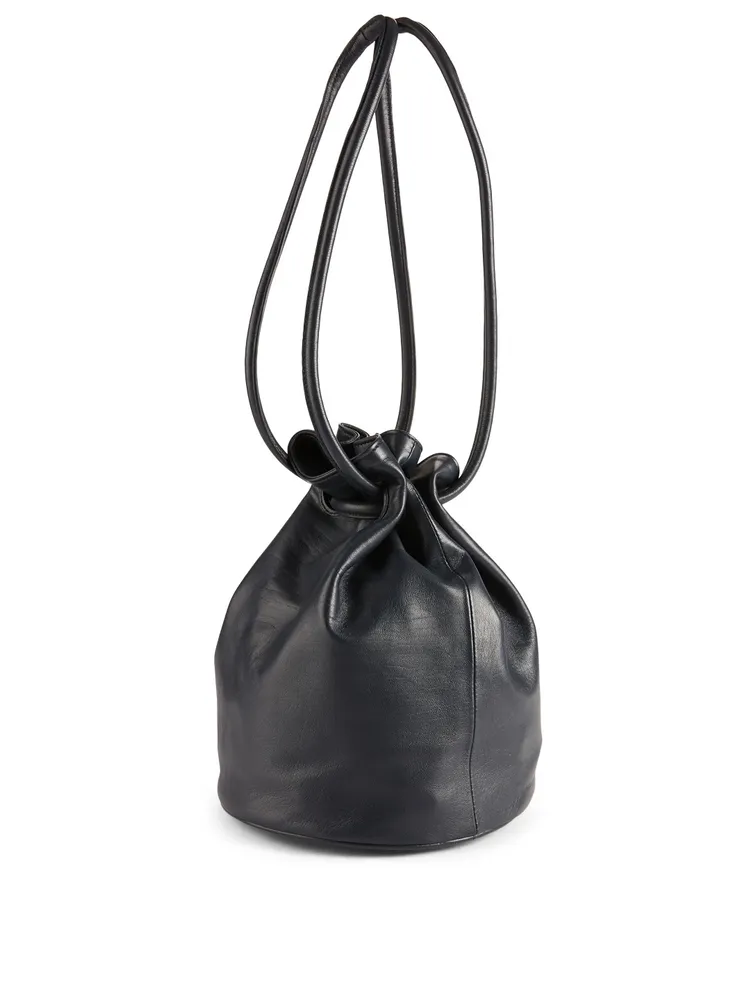 Leather Drawstring Pouch Bucket Bag