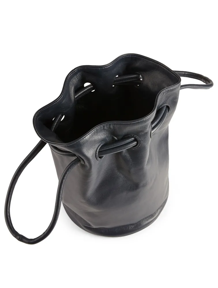 Leather Drawstring Pouch Bucket Bag