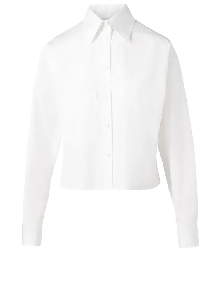 Cropped Button-Up Shirt With Buckle Collar