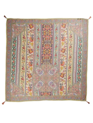 Bombay Silk Tasseled Scarf In Paisley Floral Print