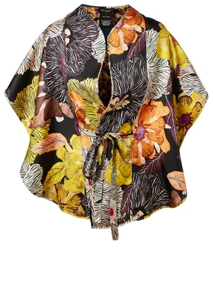 Silk Poncho In Floral Print