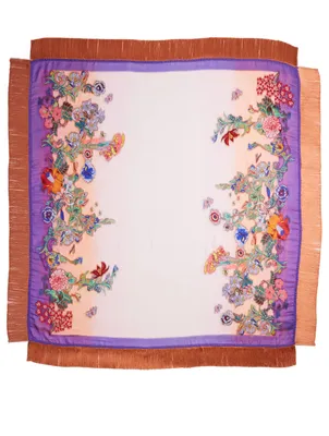Floral Embroidered Scarf With Fringe