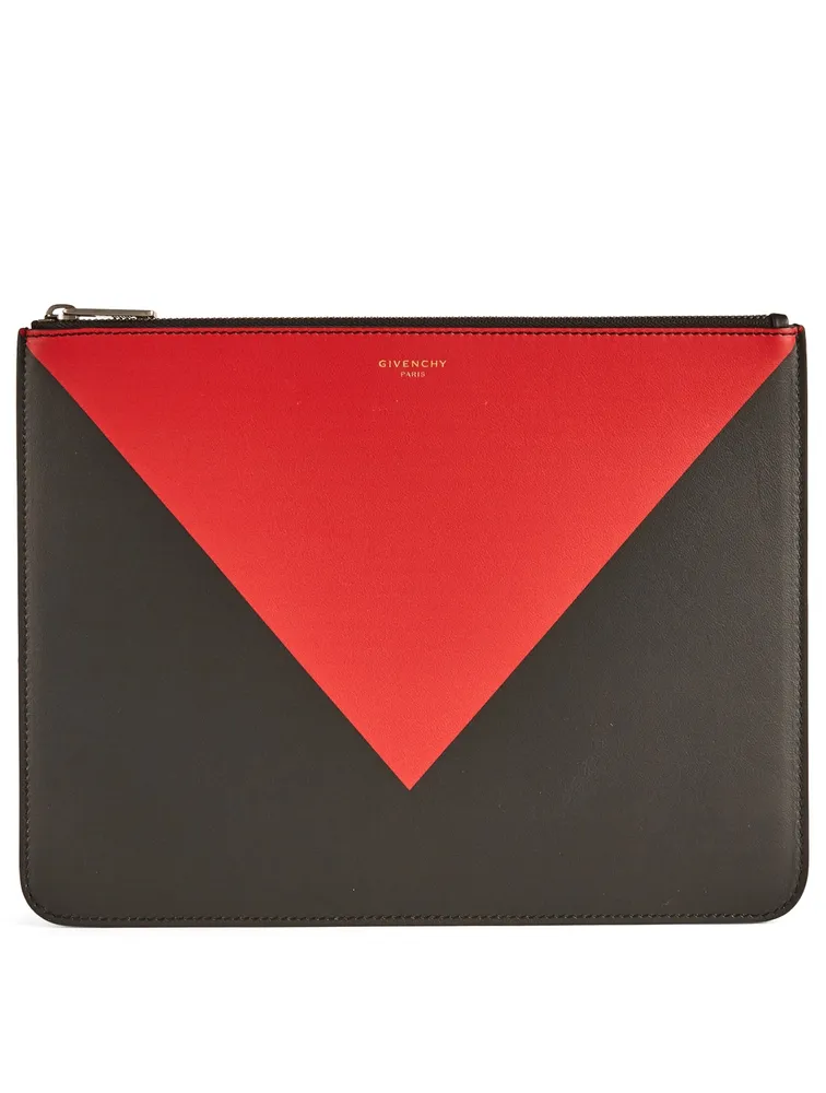 Leather Pouch With Triangle Print