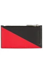 Two-Tone Leather Zip Card Holder