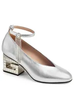 Metallic Leather Pumps With Crystal G Heel