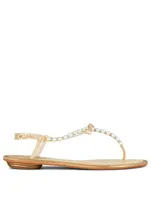 Eliza Leather Pearl Strass Thong Sandals