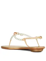 Eliza Leather Pearl Strass Thong Sandals