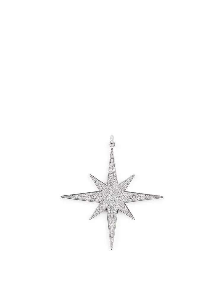 14K White Gold Extra Large Starburst Pendant With Diamonds