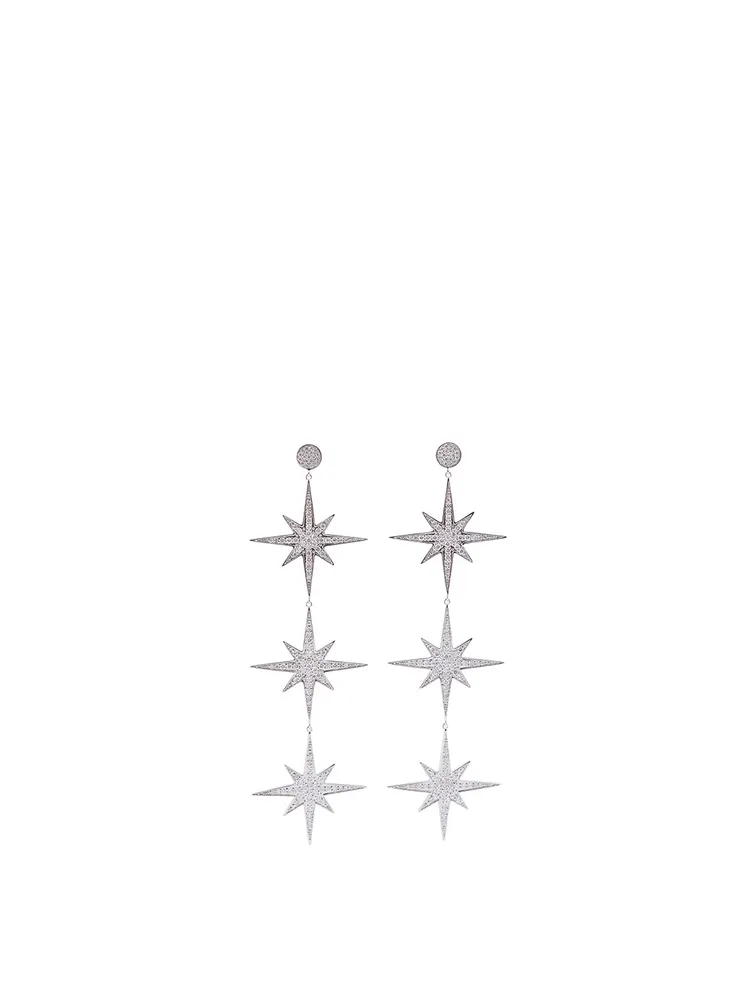 14K White Gold Triple Starburst Earrings With Diamonds