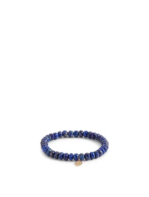 Beaded Lapis Bracelet With 14K Gold Small Diamond Hamsa Charm