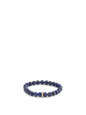 Beaded Lapis Bracelet With 14K Gold Diamond Charm