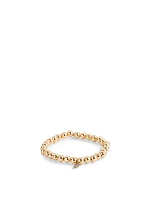 14K Gold Beaded Bracelet With Mini Diamond Horn Charm