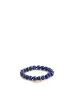 Beaded Lapis Bracelet With 14K Gold Small Diamond Elephant Charm