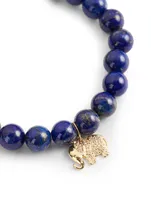 Beaded Lapis Bracelet With 14K Gold Small Diamond Elephant Charm