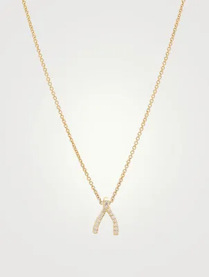 18K Gold Mini Wishbone Necklace With Diamond