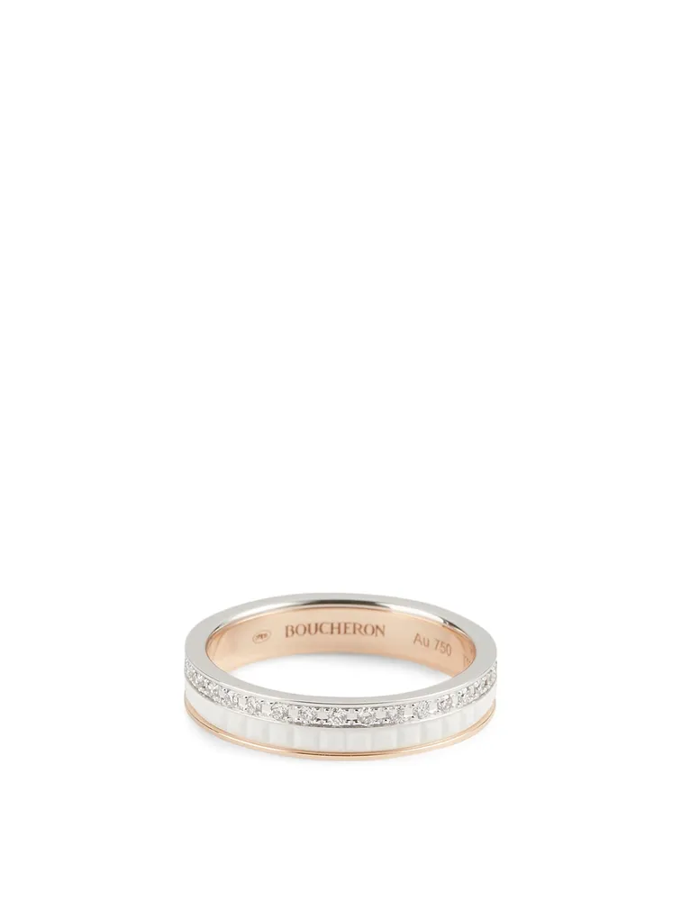 White Edition Quatre And Rose Gold Wedding Band With Ceramic Diamonds