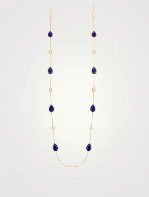 Serpent Boheme Long Gold Necklace With Lapis Lazuli And Diamonds