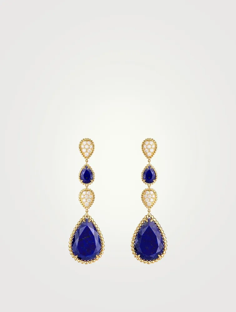 Serpent Boheme Gold Pendant Earrings With Diamonds And Lapis Lazuli