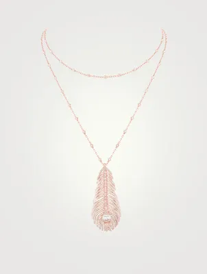 Plume De Paon Rose Gold Pendant Necklace With Diamonds