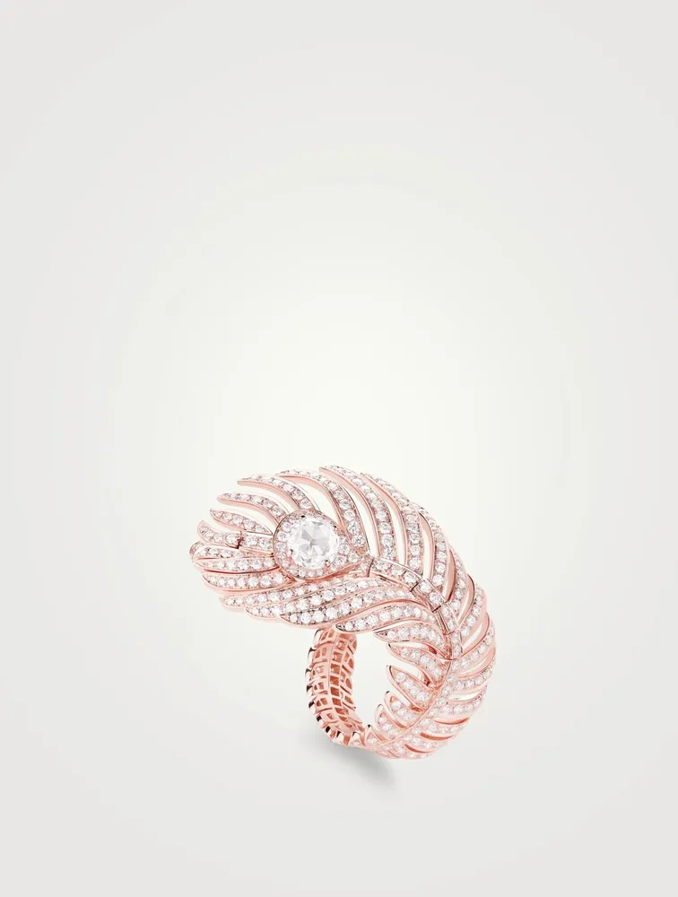 Plume De Paon Rose Gold Ring With Diamonds