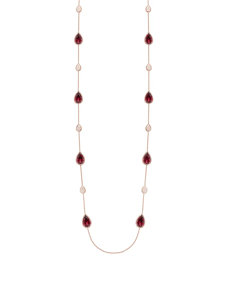 Serpent Boheme Long Rose Gold Necklace With Rhodolite Garnet And Diamonds