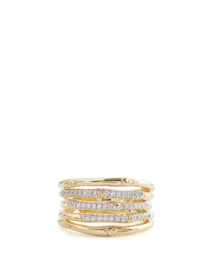 Bamboo 18K Gold Ring With Diamonds
